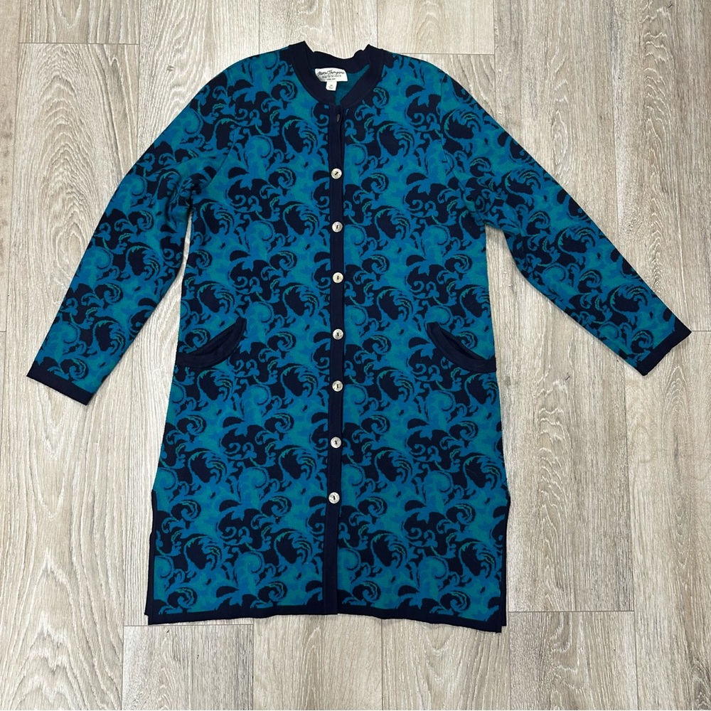 Norm Thompson blue and green long cardigan sweater